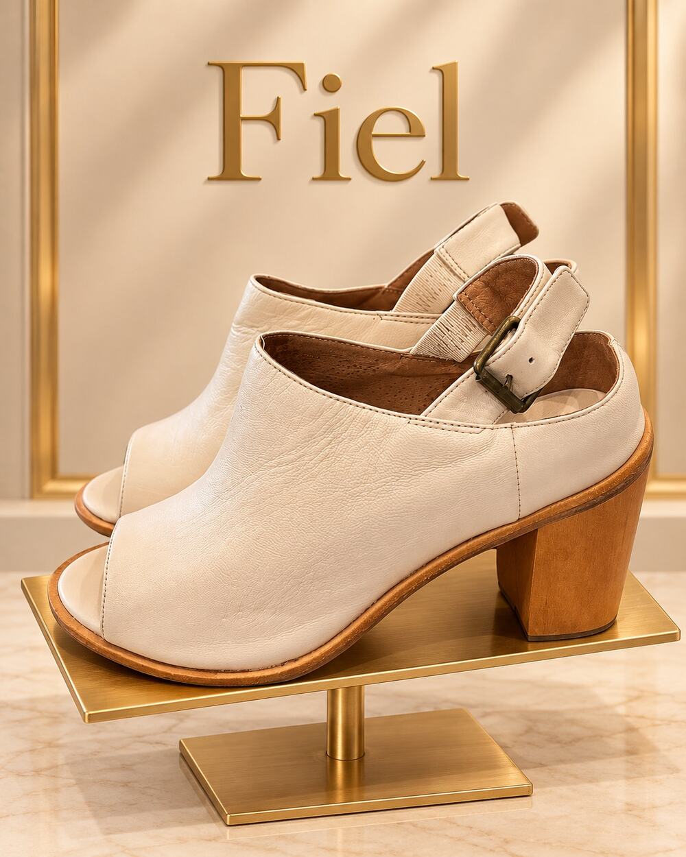 Fiel Ivory Leather Peep Toe Ankle Booties Block Heel Size 8